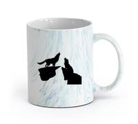 AYUEHBN cerámica Tazas de té, café y chocolate caliente Pareja nocturna Lobos aúllan Depredador Animal （11oz/320ml） Bebidas calientes, espresso Azul mármol