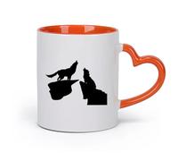 AYUEHBN cerámica Tazas de té, café y chocolate caliente Pareja nocturna Lobos aúllan Depredador Animal （11oz/320ml） Bebidas calientes, espresso Naranja