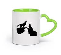 AYUEHBN cerámica Tazas de té, café y chocolate caliente Pareja nocturna Lobos aúllan Depredador Animal （11oz/320ml） Bebidas calientes, espresso Verde