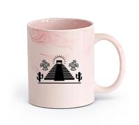 AYUEHBN cerámica Tazas de té, café y chocolate caliente Pirámide azteca antigua, cactus maya, aves （11oz/320ml） Café, té, latte, leche, cacao, zumo y otras bebidas calientes Rosa mármol