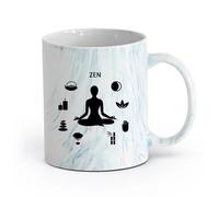 AYUEHBN cerámica Tazas de té, café y chocolate caliente Postura de meditación de yoga zen budismo （11oz/320ml） Ideal para el hogar, la oficina, cafeterías, ideas de regalo Azul mármol