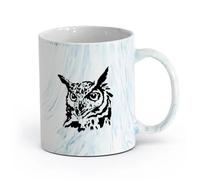 AYUEHBN cerámica Tazas de té, café y chocolate caliente Resumen de cabeza de pájaro y búho （11oz/320ml） Apto para lavavajillas y microondas, para la oficina y el hogar Azul mármol