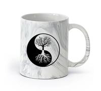 AYUEHBN cerámica Tazas de té, café y chocolate caliente Resumen de raíces de árboles Yin Yang （11oz/320ml） Café, té, latte, leche, cacao, zumo y otras bebidas calientes Negro mármol
