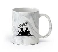 AYUEHBN cerámica Tazas de té y café con estilo Educación Lectura Niños Silueta Libro Abierto Estrellas （11oz/320ml） Para té, chocolate caliente Negro mármol