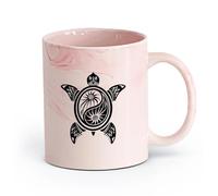 AYUEHBN cerámica Tazas de té y café con estilo Estudio de yoga y budismo Yin Yang con tortugas marinas （11oz/320ml） Para cafetería o restaurante Rosa mármol
