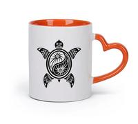 AYUEHBN cerámica Tazas de té y café con estilo Estudio de yoga y budismo Yin Yang con tortugas marinas （11oz/320ml） Para cafetería o restaurante Naranja