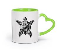 AYUEHBN cerámica Tazas de té y café con estilo Estudio de yoga y budismo Yin Yang con tortugas marinas （11oz/320ml） Para cafetería o restaurante Verde