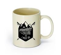 AYUEHBN cerámica Tazas de té y café con estilo Las montañas te llaman ¡Hay que esquiar! Deportes extremos （11oz/320ml） Para leche, té, cola y agua Amarillo claro