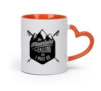 AYUEHBN cerámica Tazas de té y café con estilo Las montañas te llaman ¡Hay que esquiar! Deportes extremos （11oz/320ml） Para leche, té, cola y agua Naranja
