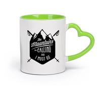 AYUEHBN cerámica Tazas de té y café con estilo Las montañas te llaman ¡Hay que esquiar! Deportes extremos （11oz/320ml） Para leche, té, cola y agua Verde