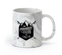 AYUEHBN cerámica Tazas de té y café con estilo Las montañas te llaman ¡Hay que esquiar! Deportes extremos （11oz/320ml） Para leche, té, cola y agua Negro mármol