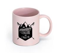 AYUEHBN cerámica Tazas de té y café con estilo Las montañas te llaman ¡Hay que esquiar! Deportes extremos （11oz/320ml） Para leche, té, cola y agua Rosa