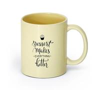 AYUEHBN cerámica Tazas de té y café con estilo Letras para escaparates de panaderías con frases de postres （11oz/320ml） Para leche, té, cola y agua Beige