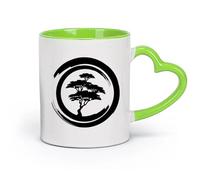 AYUEHBN cerámica Tazas de té y café con estilo Meditación del Árbol Zen del Círculo Enzo en Japón （11oz/320ml） Ideal para el hogar, la oficina, cafeterías, ideas de regalo Verde