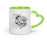 AYUEHBN cerámica Tazas de té y café con estilo Perro rabioso, mascota, llamas, monstruo, locura （11oz/320ml） Elegante y duradero: apto para microondas y lavavajillas Verde
