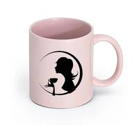 AYUEHBN cerámica Tazas de té y café con estilo Silueta de una chica delgada y hermosa tomando café （11oz/320ml） Ideal para el hogar, la oficina, cafeterías, ideas de regalo Rosa
