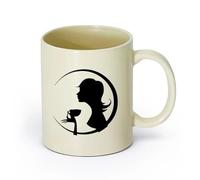 AYUEHBN cerámica Tazas de té y café con estilo Silueta de una chica delgada y hermosa tomando café （11oz/320ml） Ideal para el hogar, la oficina, cafeterías, ideas de regalo Amarillo claro