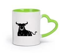 AYUEHBN cerámica Tazas de té y café con estilo Toro enojado con cuernos de rodeo, animal depredador del rancho （11oz/320ml） Porcelana fina (cerámica) Verde