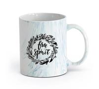 AYUEHBN cerámica Tazas de té y café Corona de plumas de pájaro de espíritu libre con palabras inspiradoras （11oz/320ml） Para cafetería o regalo Azul mármol