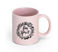 AYUEHBN cerámica Tazas de té y café Corona de plumas de pájaro de espíritu libre con palabras inspiradoras （11oz/320ml） Para cafetería o regalo Rosa