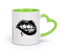 AYUEHBN cerámica Tazas Geniales atractivo sexual Labios Colmillos de vampiro Chica Fantasía Halloween （11oz/320ml） Para Té, Café, Leche, Capuchino Verde
