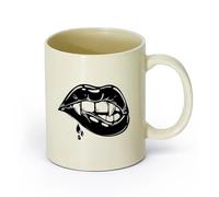 AYUEHBN cerámica Tazas Geniales atractivo sexual Labios Colmillos de vampiro Chica Fantasía Halloween （11oz/320ml） Para Té, Café, Leche, Capuchino Amarillo claro