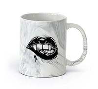 AYUEHBN cerámica Tazas Geniales atractivo sexual Labios Colmillos de vampiro Chica Fantasía Halloween （11oz/320ml） Para Té, Café, Leche, Capuchino Negro mármol