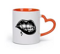 AYUEHBN cerámica Tazas Geniales atractivo sexual Labios Colmillos de vampiro Chica Fantasía Halloween （11oz/320ml） Para Té, Café, Leche, Capuchino Naranja