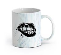 AYUEHBN cerámica Tazas Geniales atractivo sexual Labios Colmillos de vampiro Chica Fantasía Halloween （11oz/320ml） Para Té, Café, Leche, Capuchino Azul mármol