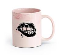 AYUEHBN cerámica Tazas Geniales atractivo sexual Labios Colmillos de vampiro Chica Fantasía Halloween （11oz/320ml） Para Té, Café, Leche, Capuchino Rosa mármol