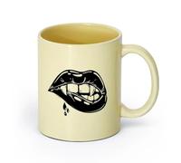 AYUEHBN cerámica Tazas Geniales atractivo sexual Labios Colmillos de vampiro Chica Fantasía Halloween （11oz/320ml） Para Té, Café, Leche, Capuchino Beige