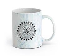AYUEHBN cerámica Tazas Geniales Estudio de yoga, meditación y relajación con círculos de mandalas （11oz/320ml） Oficina, hogar, cafetería, apto para lavavajillas y microondas Azul mármol