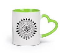 AYUEHBN cerámica Tazas Geniales Estudio de yoga, meditación y relajación con círculos de mandalas （11oz/320ml） Oficina, hogar, cafetería, apto para lavavajillas y microondas Verde