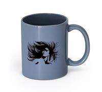 AYUEHBN cerámica Tazas Geniales Hermoso retrato de mujer, peluquería loca, atractivo sexual, peinado de niña. （11oz/320ml） Bonito Gris azulado