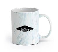 AYUEHBN cerámica Tazas Geniales Logotipo de platillo volador de nave alienígena OVNI Quiero creer （11oz/320ml） Cappuccino, Latte Macchiato, té, espresso Azul mármol