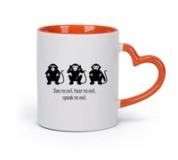 AYUEHBN cerámica Tazas Geniales Los tres monos sabios no ven el mal, no escuchan el mal, no hablan del mal （11oz/320ml） Restaurante, oficina Naranja