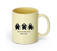 AYUEHBN cerámica Tazas Geniales Los tres monos sabios no ven el mal, no escuchan el mal, no hablan del mal （11oz/320ml） Restaurante, oficina Beige