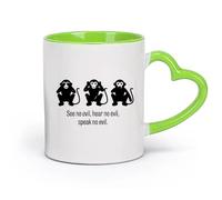 AYUEHBN cerámica Tazas Geniales Los tres monos sabios no ven el mal, no escuchan el mal, no hablan del mal （11oz/320ml） Restaurante, oficina Verde
