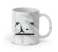 AYUEHBN cerámica Tazas Geniales Silueta de una chica embarazada practicando yoga junto al mar al atardecer （11oz/320ml） Apto para lavavajillas Negro mármol