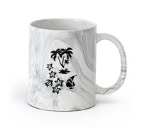 AYUEHBN cerámica Tazas Geniales Viajes a la playa tropical de palmeras y tortugas marinas con flores （11oz/320ml） Apto para lavavajillas y microondas Negro mármol