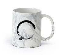 AYUEHBN cerámica Tazas Grandes para Bebidas Calientes Caligrafía japonesa zen del círculo Enso （11oz/320ml） Regalo único de oficina para mujeres y hombres Negro mármol