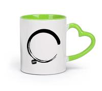 AYUEHBN cerámica Tazas Grandes para Bebidas Calientes Caligrafía japonesa zen del círculo Enso （11oz/320ml） Regalo único de oficina para mujeres y hombres Verde
