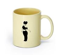 AYUEHBN cerámica Tazas Grandes para Bebidas Calientes Chica africana joven hermosa dama （11oz/320ml） Apto para lavavajillas y microondas, para la oficina y el hogar Beige