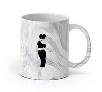 AYUEHBN cerámica Tazas Grandes para Bebidas Calientes Chica africana joven hermosa dama （11oz/320ml） Apto para lavavajillas y microondas, para la oficina y el hogar Negro mármol