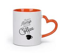 AYUEHBN cerámica Tazas Grandes para Bebidas Calientes Cita de la cafetería Siempre hay tiempo （11oz/320ml） Elegante y duradero: apto para microondas y lavavajillas Naranja