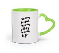 AYUEHBN cerámica Tazas Grandes para Bebidas Calientes Cita de vibras positivas para meditar en casa （11oz/320ml） Para Té, Café, Leche, Capuchino Verde