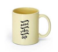 AYUEHBN cerámica Tazas Grandes para Bebidas Calientes Cita de vibras positivas para meditar en casa （11oz/320ml） Para Té, Café, Leche, Capuchino Beige