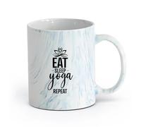 AYUEHBN cerámica Tazas Grandes para Bebidas Calientes Estudio de yoga Eat Sleep Repetir palabras Frase （11oz/320ml） Para Té, Café, Leche, Capuchino Azul mármol