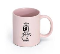 AYUEHBN cerámica Tazas Grandes para Bebidas Calientes Estudio de yoga Eat Sleep Repetir palabras Frase （11oz/320ml） Para Té, Café, Leche, Capuchino Rosa