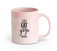 AYUEHBN cerámica Tazas Grandes para Bebidas Calientes Estudio de yoga Eat Sleep Repetir palabras Frase （11oz/320ml） Para Té, Café, Leche, Capuchino Rosa mármol